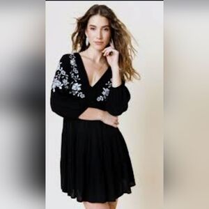 Francesca's Collections Black Dress with White Floral Embroidery